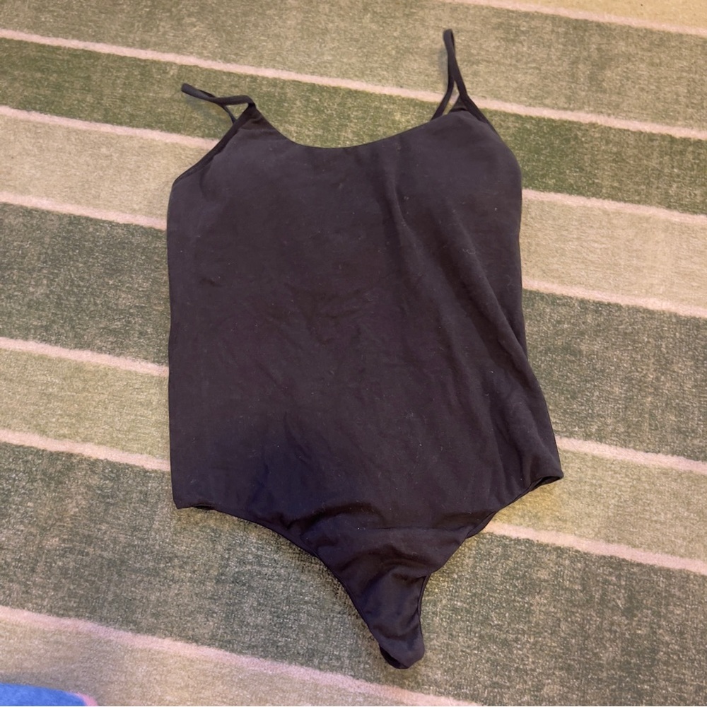 Auden Black Bodysuit One Piece with Scoop Neckline